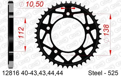 Produktbild von Stahl-Kettenrad AFAM 525 - 47Z (Schwarz) 12816-47 ID 112 LK 138 5-Loch