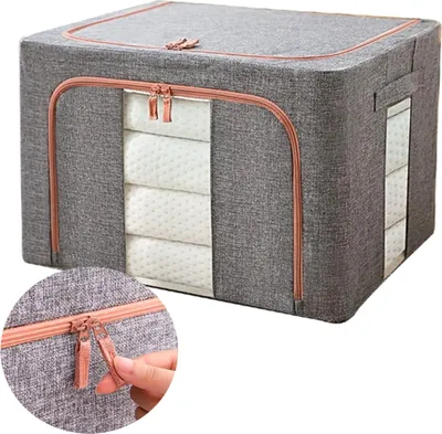 Obrázek produktu pro Velký Skládací Organizér na Oblečení a Lůžkoviny, Šedý, Silná Tkanina + Kovový Rám, 50x40x33 cm