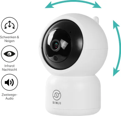 Produktbild von SINJI Sicherheitskamera Weiß – Pan & Tilt, Full HD 1080P, Infrarot-Nachtsicht, App-Steuerung, Zwei-Wege-Audio, Auto-Tracking, iOS & Android, 2.4 GHz WLAN, Tuya Smart, Verschlüsselte Verbindung