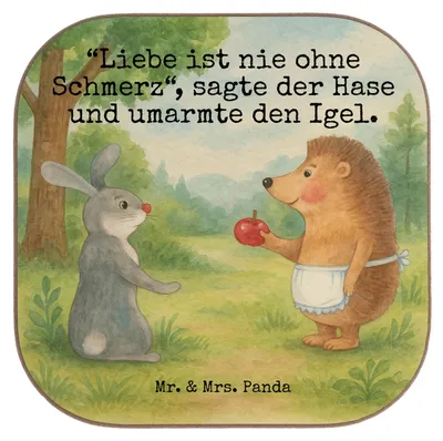 Produktbild von Mr. & Mrs. Panda Tischuntersetzer Hase Igel Design - Weiß - Geschenk, und, gläseruntersetzer, Trennungsschmerz, Untersetzer für Gläser, Coaster, Lustige Sprüche, Glas