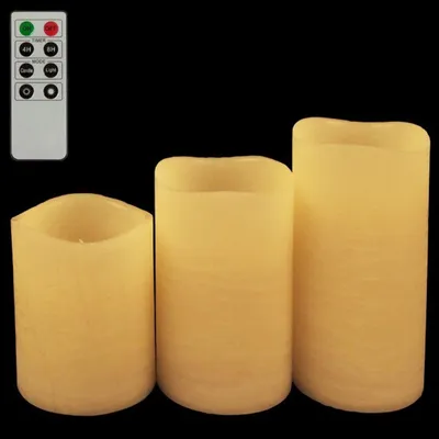 Produktbild von LED Echtwachskerzen 3er-Set mit Timer und Fernbedienung Stumpenkerze Dekokerze
