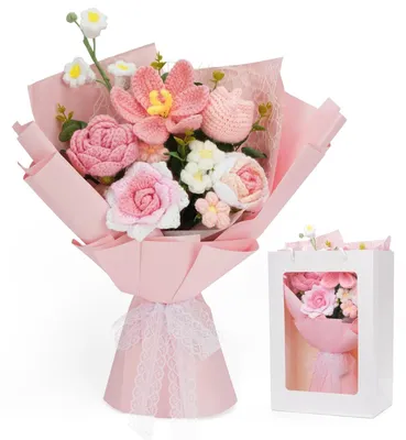 Produktbild von Gehäkelter Blumenstrauß Handgemacht - Kunstblumen - Kunstbuchet - Dekoration für Zuhause - Geschenk zum Geburtstag - Einzigartiges Geschenk mit Grußkarte
