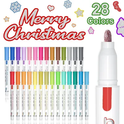Immagine prodotto di Set di pennarelli fluorescenti metallizzati, 28 colori, penne con effetto a doppia linea ideali per bambini, progetti fai-da-te e biglietti di auguri