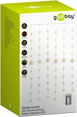 Imagen del producto de Cortina de luces LED "goobay" con forma de estrellas, con función de temporizador, 3000 K, transparente (caja de cartón plegable)