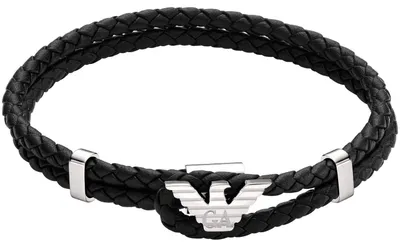 Zdjęcie produktu dla Skórzane bransoletki Emporio Armani srebrna kolekcja - mężczyzna