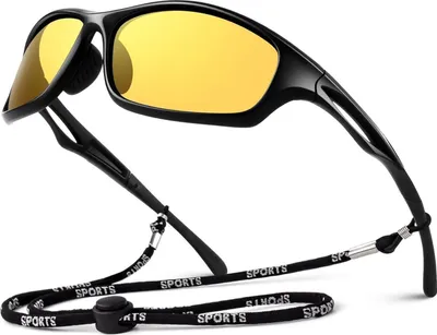Image de LINVO Lunettes de soleil hommes Polarisées Lunettes de sport TR90 Jaune Vision nocturne Lunettes de vélo Protection UV400