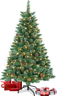 Produktbild von LZQ 120cm PVC Künstlicher Weihnachtsbaum mit Warm Beleuchtung LED Tannenbaum mit Schnee & Kiefernzapfen Weihnachten-Dekoration