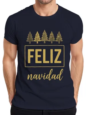 Produktbild von FELIZ navidad Weihnachten Weihnachtsbaum Gold Glitzer Geschenk Herren T-Shirt, Navy, XL