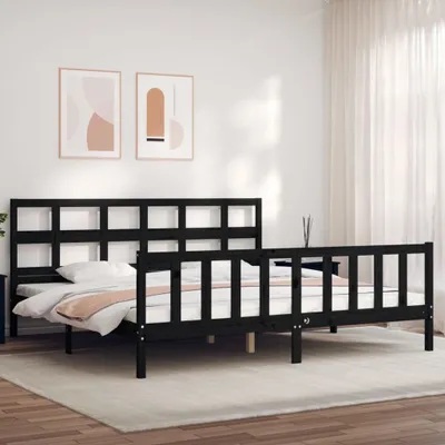 Produktbild von The Living Store Massivholzbett mit Kopfteil Schwarz 200x200 cm