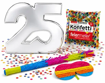 Produktbild von Pinata-Set | 4-tlg. mit Augenmaske, Schlagstock und Konfetti Farbe: Silberne 25 - 50x40x10 cm
