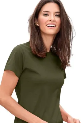Produktbild von Einfaches Damen-T-Shirt, 100% Baumwolle, unbedruckt, einfarbig, 160g/m2, Farbe military, Größe XL