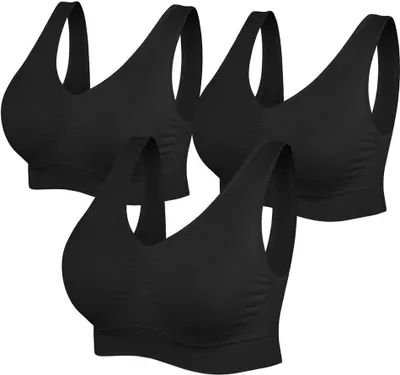 Produktbild von 3 Stück Sport-BH Damen,Ohne Bügel Sportunterwäsche für Lauf Yoga Fitness, Schwarz Größe XL