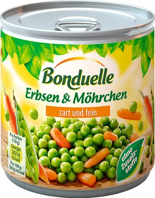 Produktbild von Bonduelle Erbsen Mit Möhrchen Zart Und Fein, 400g, Abtropfgewicht 265 g