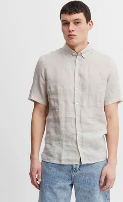 Produktbild von CASUAL FRIDAY CFAnton Herren Leinenhemd Kurzarmhemd Hemd 100% Leinen Button-Down-Kragen Unifarben Regular Fit