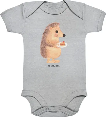 Produktbild von Mr. & Mrs. Panda babyanzug Igel Kuchenstück 3. - 6. Monat - Heather Grey - Geschenk, Geburtstagskuchen, Babystrampler, Strampler Baby, Babybody, Torte, Einteiler, overall