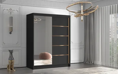 Obrázek produktu pro Šatní skříň se zrcadlem MILINA - 150 cm, černá