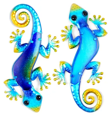 Produktbild von Metallische Gecko-Wanddekoration, 2 Stück Eidechsen Kunst Wand, Eidechsen Ornament für Garten, Veranda, Terrasse