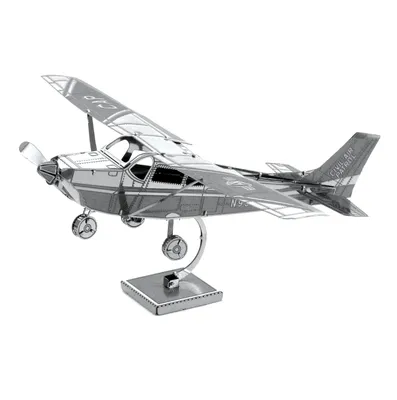 A 3D metal model of a Cessna 172 Skyhawk airplane on a display stand.