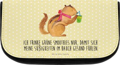 Produktbild von Mr. & Mrs. Panda Kulturtasche Eichhörnchen Smoothie - Gelb Pastell - Geschenk, Diät, Make-Up Tasche, Abnehmen, kosmetiktäschchen, Kosmetikbeutel, Kulturbeutel