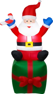 Produktbild von 6 FT Weihnachts-Schlauchboote, Weihnachtsmann, wasserdicht, 6 LED-beleuchtet, riesige aufblasbare Weihnachtsmann-Geschenkbox mit Bodenpfaehlen und Seilen fuer Rasen, Hof, Garten, Feiertags-Weihnachtsdekorationen