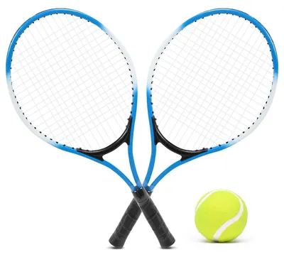 Image de Ensemble de raquettes de tennis pour enfants, couleur bleue, comprenant 2 raquettes, une balle et une sacoche, longueur 54 cm