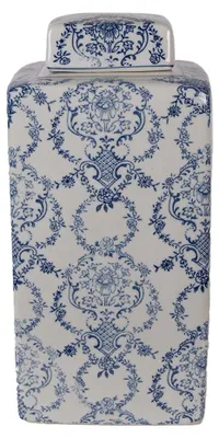 Obrázek produktu pro Clayre & Eef Váza s víkem 15x15x31 cm Bílá modrá keramika