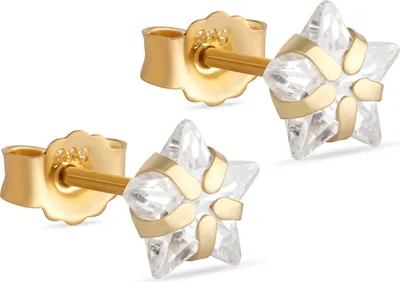 Produktbild von Paar 5mm Damen Ohrstecker Stern Krappenfassung Zirkonia 333 Gelb Gold 8 Karat