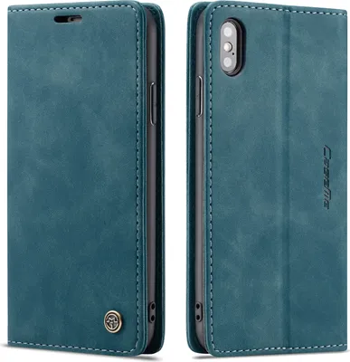 Image de coque iPhone XS Max, coque rétro en cuir PU, poches pour cartes, fermeture magnétique, coque avec fonction stand pour iPhone XS Max Bleu