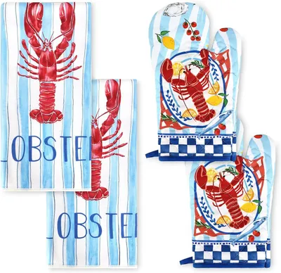Immagine prodotto di Set di 4 strofinacci da cucina e guanti da forno, in cotone, per la cucina