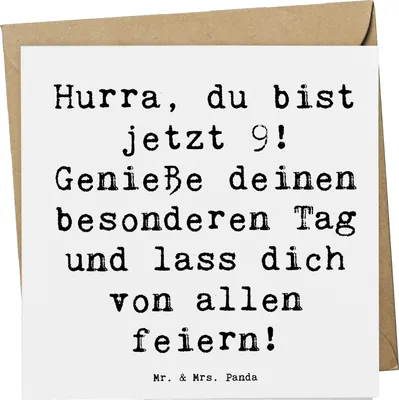 Produktbild von Mr. & Mrs. Panda Grußkarte Spruch 9. Geburtstag Freude - Weiß - Geschenk, Klappkarte, Happy Birthday, anlasskarte, Alter, Geburtstagstorte, herzliche Glückwünsche, Feier