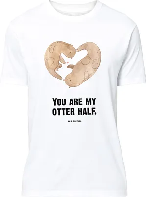 Produktbild von Mr. & Mrs. Panda Größe M T-Shirt Otter Herz - Weiß - Geschenk, mit Spruch, Liebe, Tshirt, Shirt, Hochzeitstag, Herren