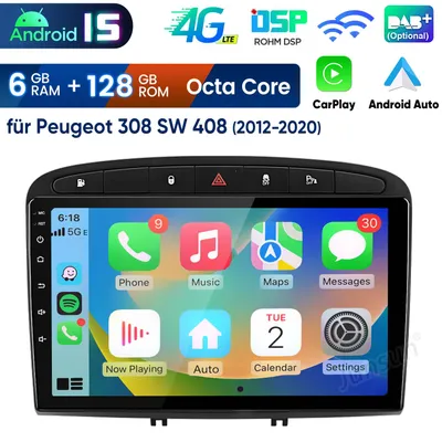 Produktbild von 9” Carplay Android 15 Autoradio Für Peugeot 308 408 RCZ 2007-2013 GPS Navi WIFI 4G BT DAB+ SWC USB DSP RDS 6GB+128GB 8-Kern