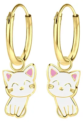 Produktbild von Katzen Ohrringe gold: Kinder Creolen Silber 925