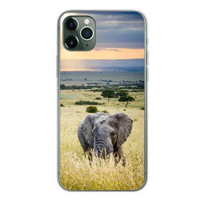 Produktbild von MuchoWow® Handyhülle Schutzhülle Hülle für iPhone 11 Pro Max Elefant - Tiere - Landschaft - Sonne - Natur Silikon Softcase Handy Hülle - Schutz