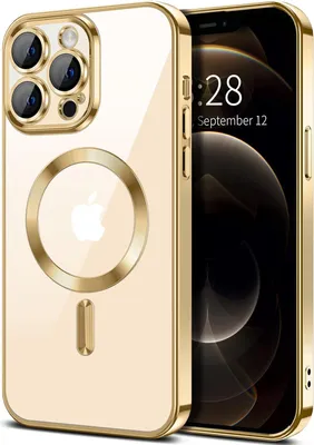 Image de Coque magnétique transparente pour iPhone 12 Pro Max, compatible MagSafe, coque de protection galvanisée avec protection de l'appareil photo Or