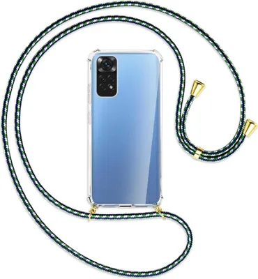 Produktbild von Handykette Backcover-Schutzhülle mit Band (Metall goldfarben) für Xiaomi Redmi Note 11S 4G - grün/blau/weiß