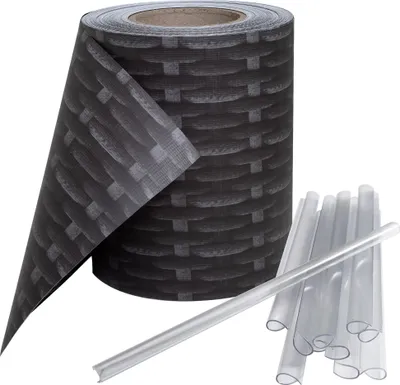 Produktbild von Sichtschutzstreifen inkl. 30 Befestigungsclips Zaunblende 35 m Rolle 19 cm PVC Zaunfolie Windschutz Doppelstabmatten  , Länge:35m;Farbe:Rattan
