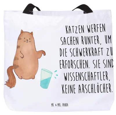 Produktbild von Mr. & Mrs. Panda Reisetasche Katze Wasserglas - Weiß - Geschenk, Katzen, Cats, Neugierig, Tasche, Laptoptasche, Katzenhalter, Stoffbeutel, Strandtasche, Tote Bag, Cat
