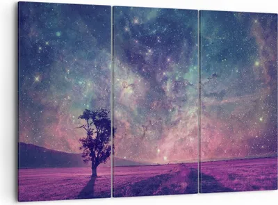 Produktbild von Bild auf Leinwand - Leinwandbild - 3 Teile - Kosmos Baum Wiese - 105x70cm - Wand Bild - Wanddeko - Wandbilder - Leinwanddruck - Bilder - Wanddekoration - Leinwand bilder - Wandbild - CE105x70-4225