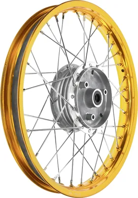 Produktbild von Speichenrad 1,5x16 Zoll Alufelge orange eloxiert und poliert + Chromspeichen