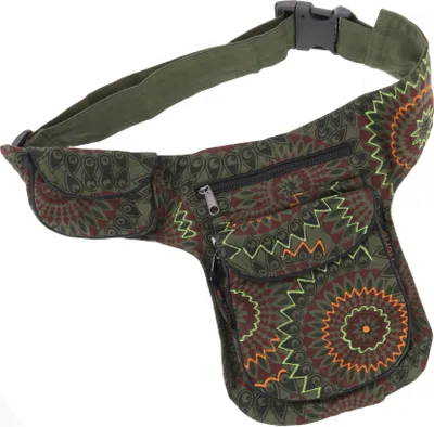 Produktbild von Stoff Sidebag & Gürteltasche, Goa Gürteltasche - Olive, Uni - Erwachsene, Grün, Baumwolle, 27*20*4 cm, Festival- Bauchtasche Hippie