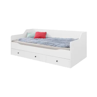 Produktbild von Jugendbett BERGO 90×200 cm, Einzelbett mit 3 Schubladen & Stauraum, Weiß
