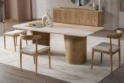 Obrázek produktu pro Elegantní hnědá jídelní souprava ze dřeva v moderním designu, Obrázek vytvořený pomocí AI
