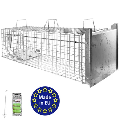 Immagine prodotto di Trappola viva per tassi, trappola per animali da giardino, per ricci, volpi, conigli. Dispositivo di dissuasione, trasferimento di animali, trappola per tassi. Accessori per la casa, per allontanare gli animali. Adatta per il sottotetto. Dimensioni: 120 x 34 x 34. Gabbia per animali