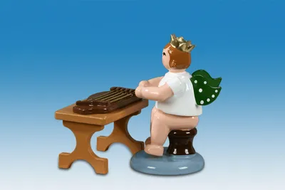 Produktbild von Holzfigur Engel sitzend mit Zither ohne Krone Höhe 6cm NEU
