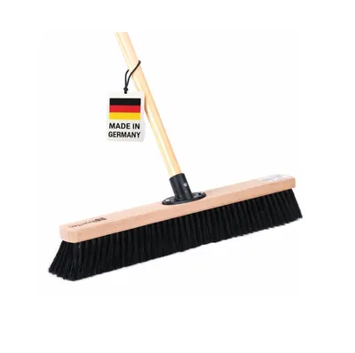 Produktbild von Hochwertiger Saalbesen 60 cm Breit schwarze weiche Kunsthaar Borsten mit QuickFix-Stielhalter und Stiel Holzstiel 160 cm Lang Besen für Innen