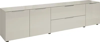 Produktbild von Lowboard >Santorin< Glasfronten in Kaschmir - 226x55x40cm (BxHxT)