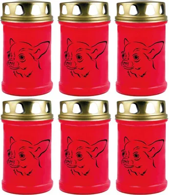 Produktbild von Grabkerze Rot 6er Pack, Brenndauer: 48 Stunden ( je Kerze ), Motiv: Chihuahua