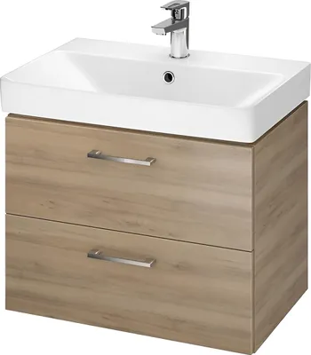 Productafbeelding van BADLAND Badmeubelset: Badkamerkast met keramisch wastafelblad, 2 lades, model LARA MILLE SLIM 60, notenhoutkleur