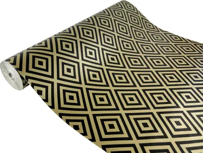 Produktbild von Klebefolie Möbel 45x100 cm - Goldene Quadrate - Selbstklebende Möbelfolie im Deko-Stil - Klebefolie für Möbel ideal für Küche, Bad und DIY Projekte